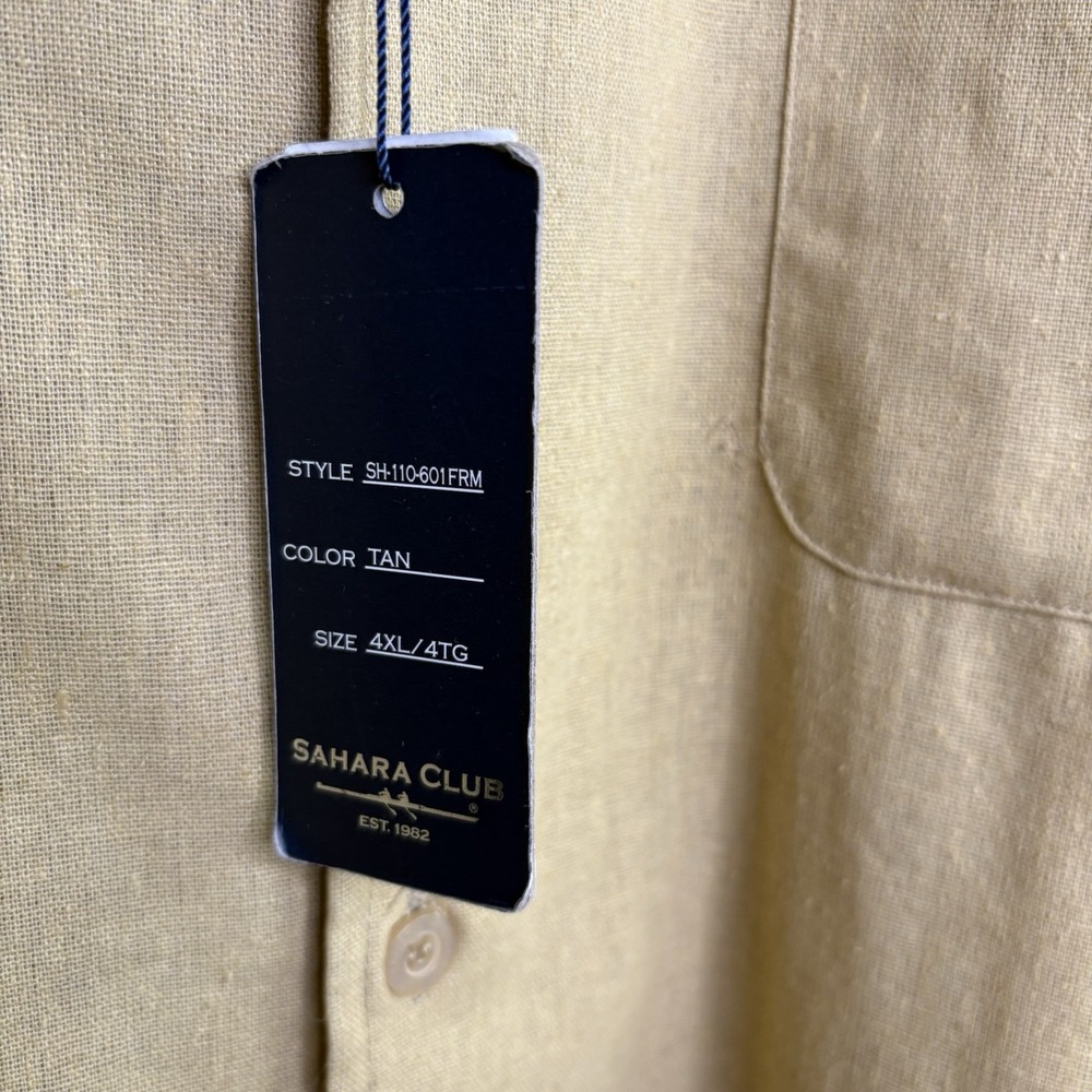 Sahara Club Mens Shirt 4XL Brown Tan Button Up Short Sleeve Linen Collar Beachy - Picture 7 of 10